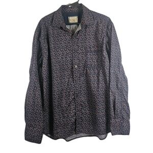 Vintage Italia Shirt Men XL 100% Cotton Classic Button-Up Blue Geometric Pattern